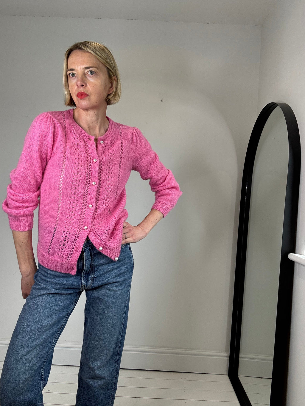 WYSE LONDON pointelle mohair merino mix cardigan
