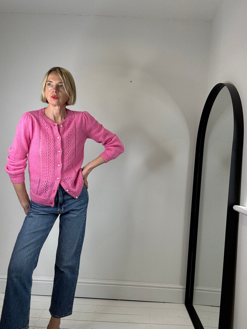 WYSE LONDON pointelle mohair merino mix cardigan