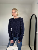Spot print long sleeve crepe top