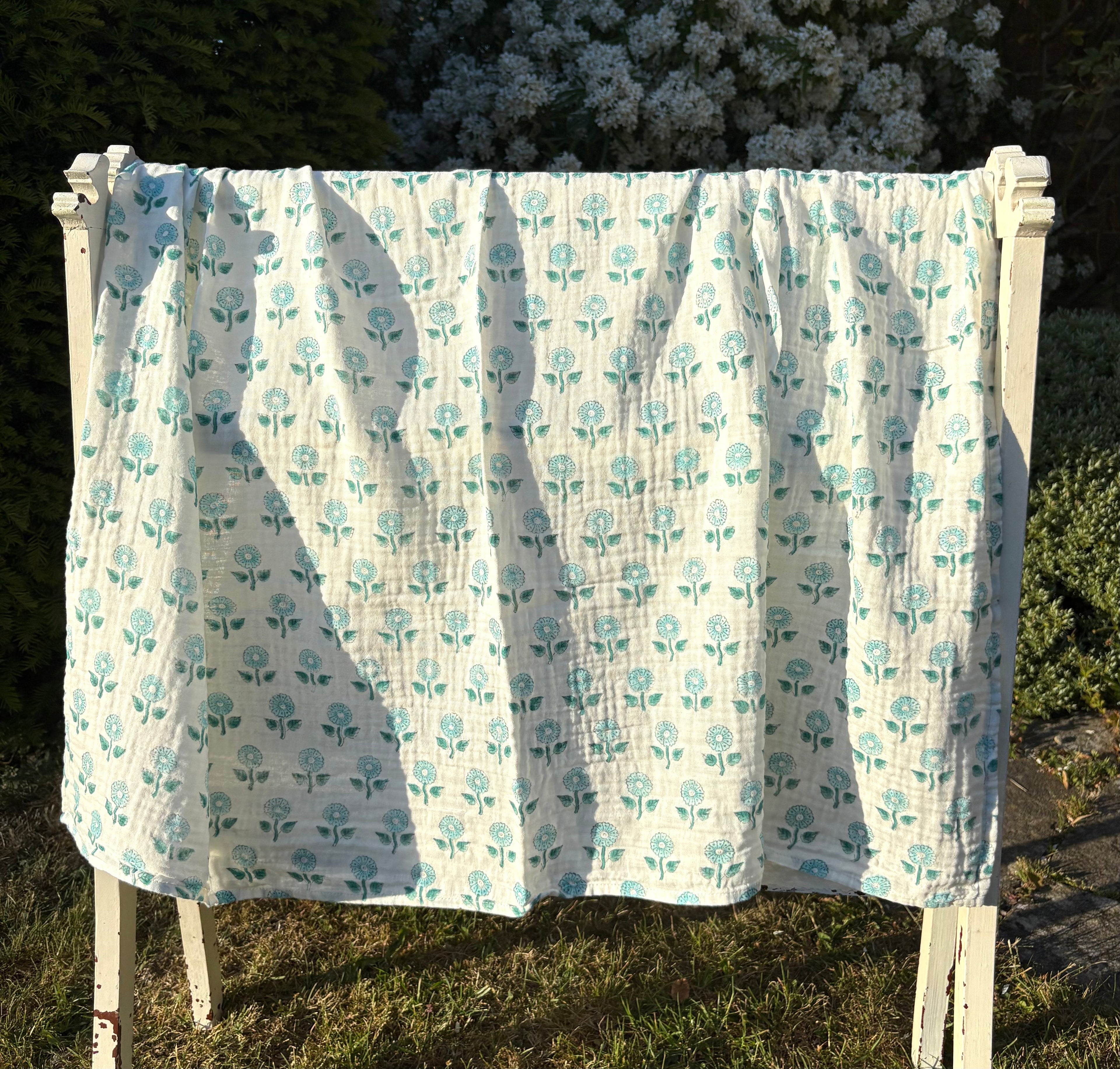 WooWoo Muslin Swaddle - Sea Blue Flower