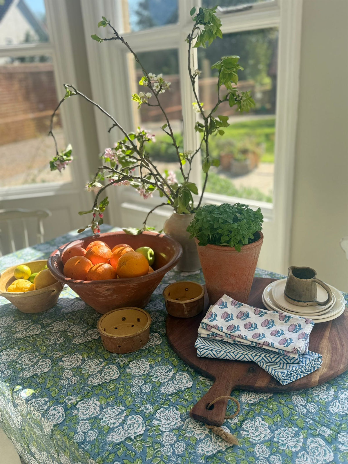 IN BLOOM BLUE hand block printed tablecloth