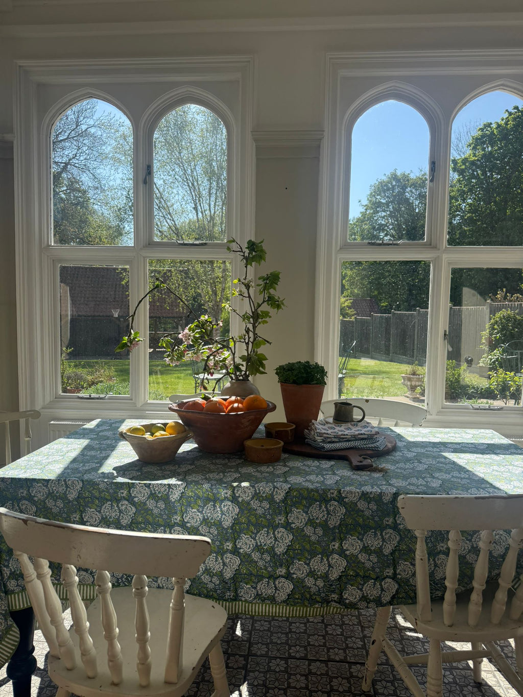 IN BLOOM BLUE hand block printed tablecloth