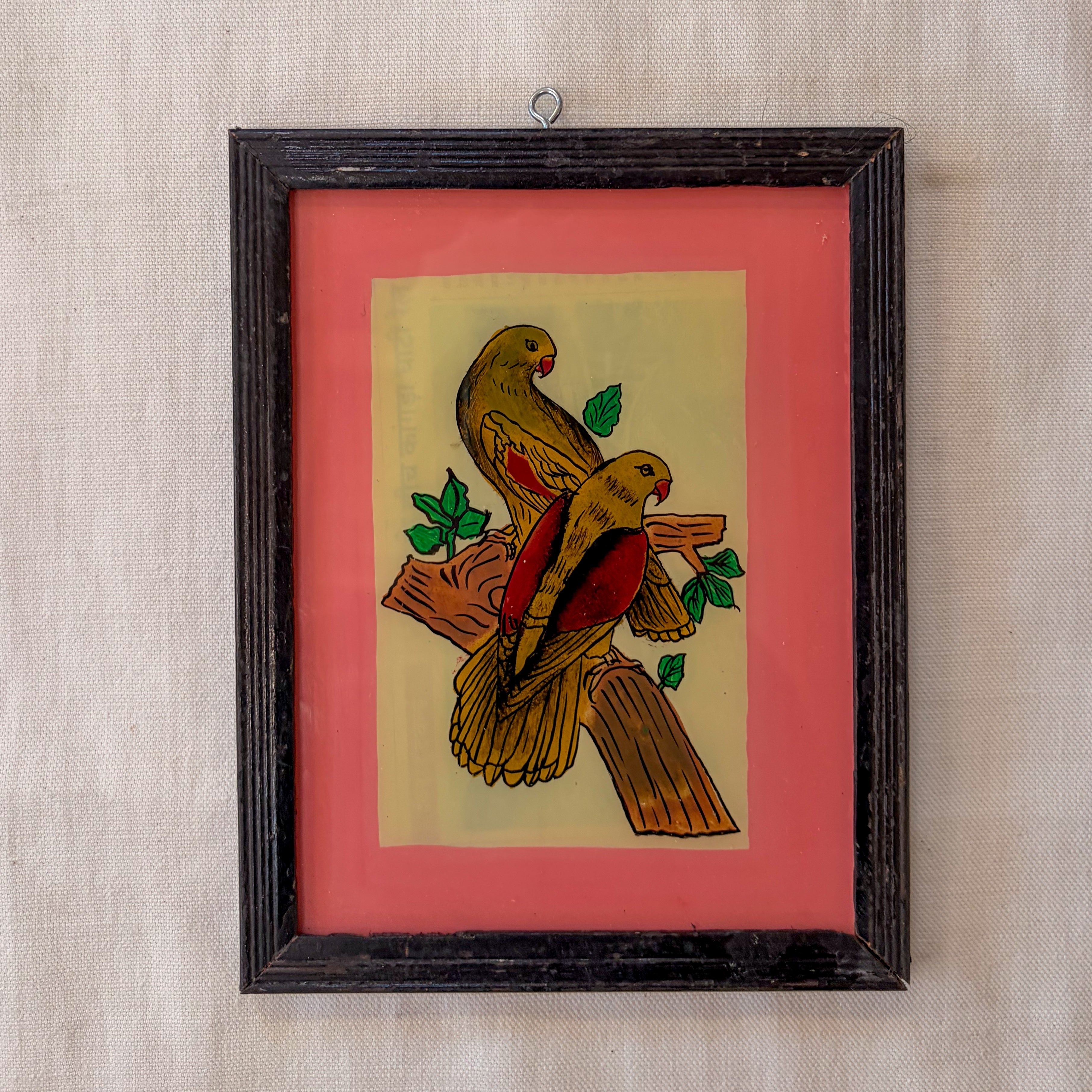 PAIR OF PRETTY BIRDS Indian glass painting