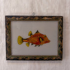ORANGE FISH PATTERNED FRAME Indian glass painting