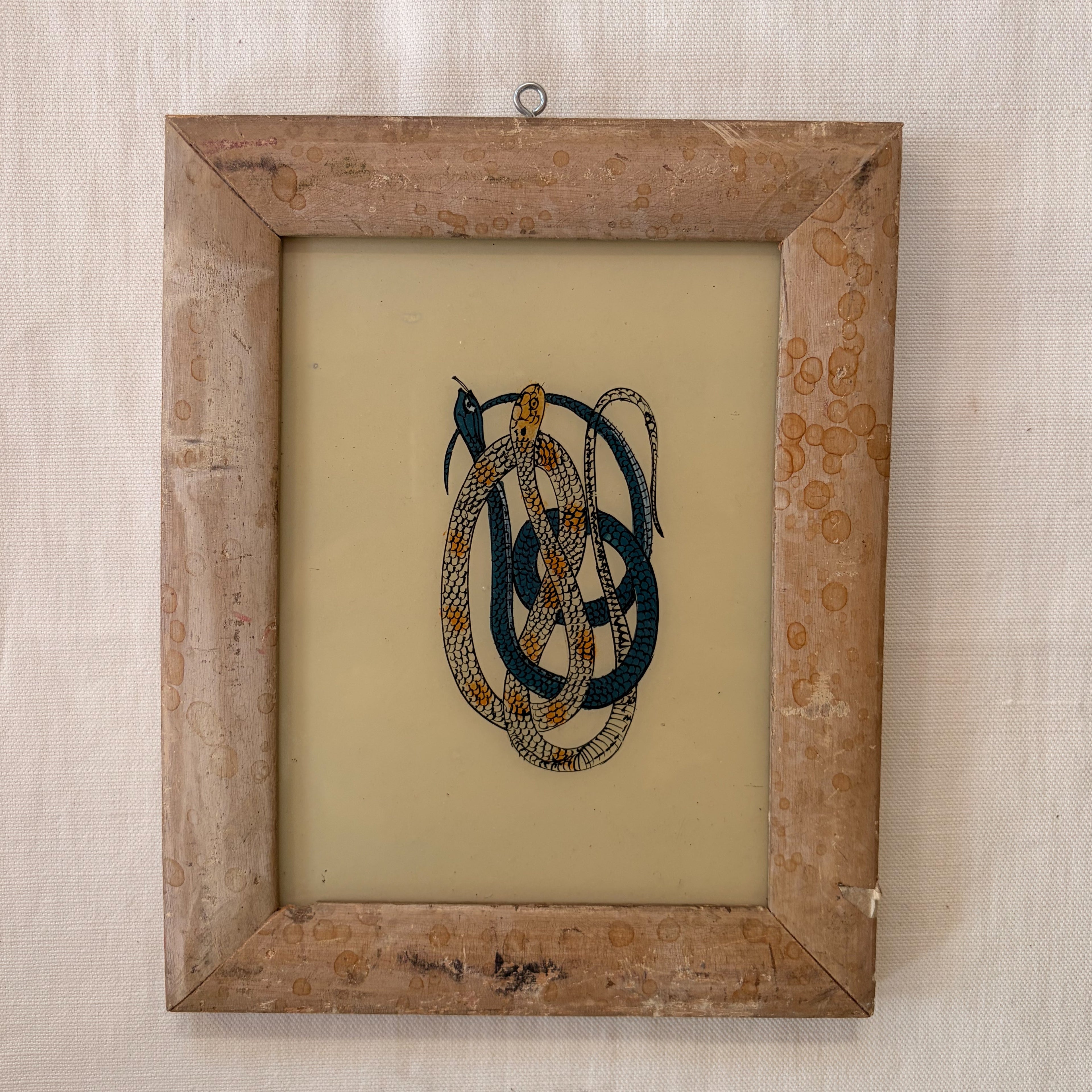 SNAKES CREAM FRAME Indian glass painting