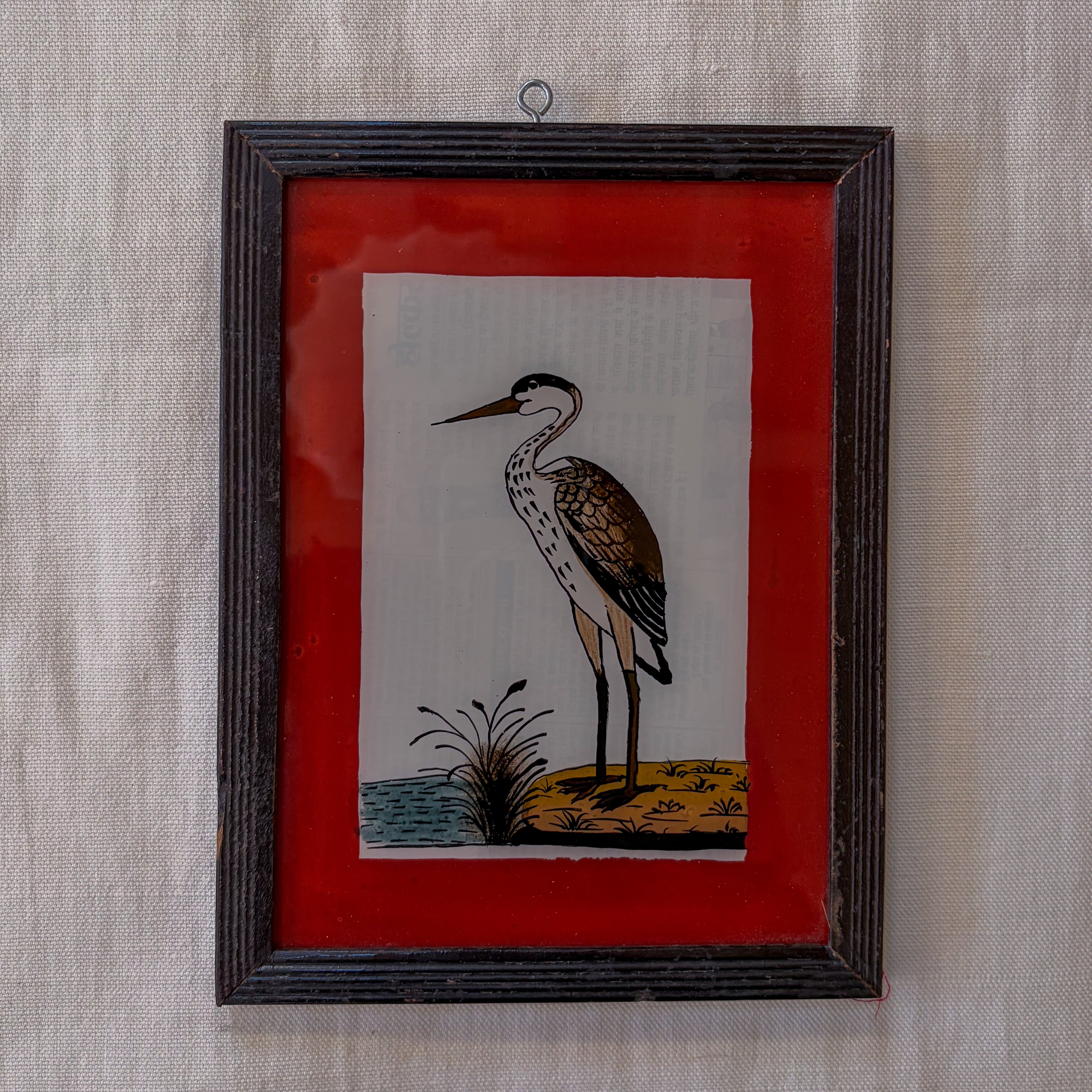 STORK BROWN FRAME Indian glass painting