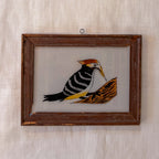 STRIPY BIRD BROWN FRAME Indian glass painting
