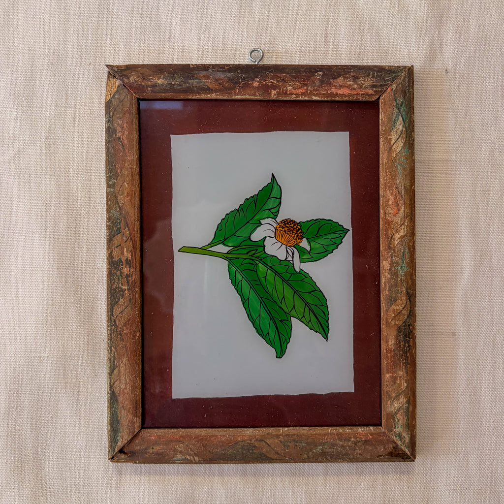 WHITE FLOWER Indian glass painting