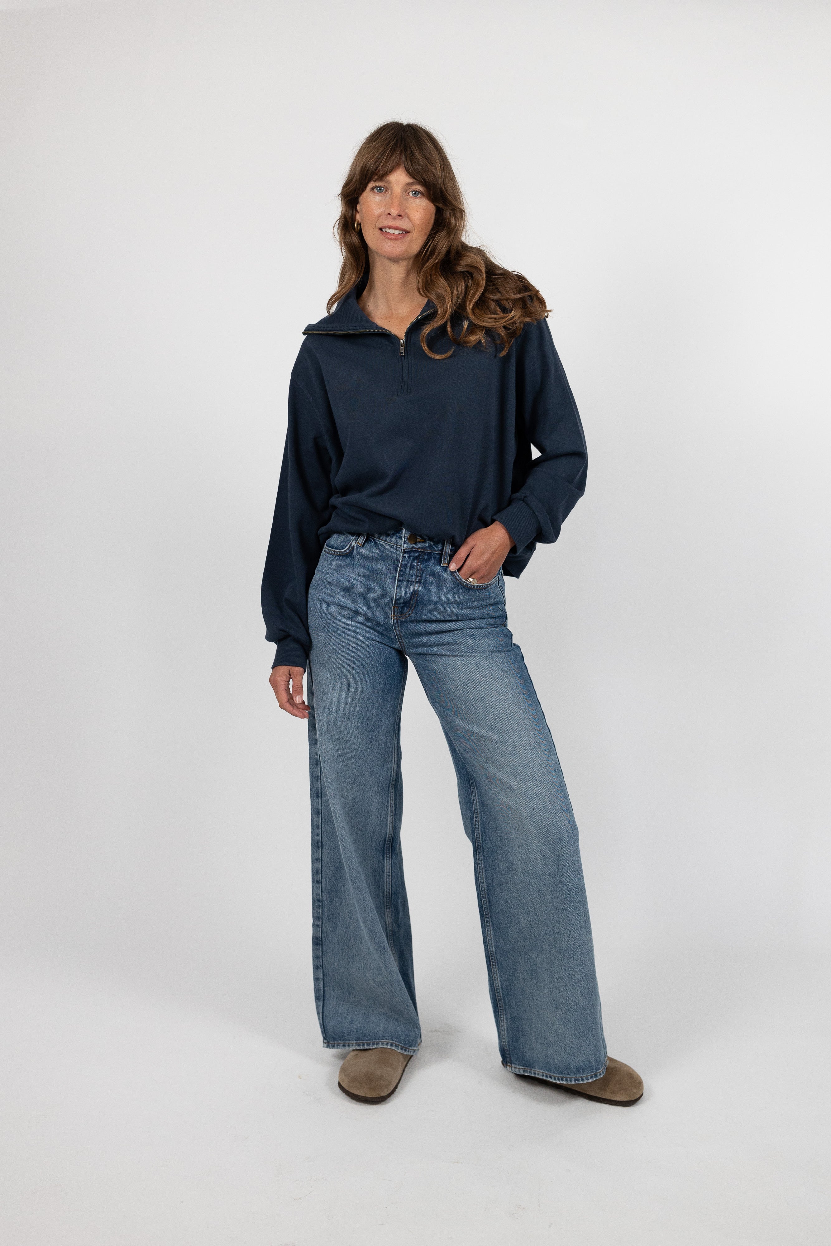 Jen Organic Cotton Navy Half Zip Sweatshirt