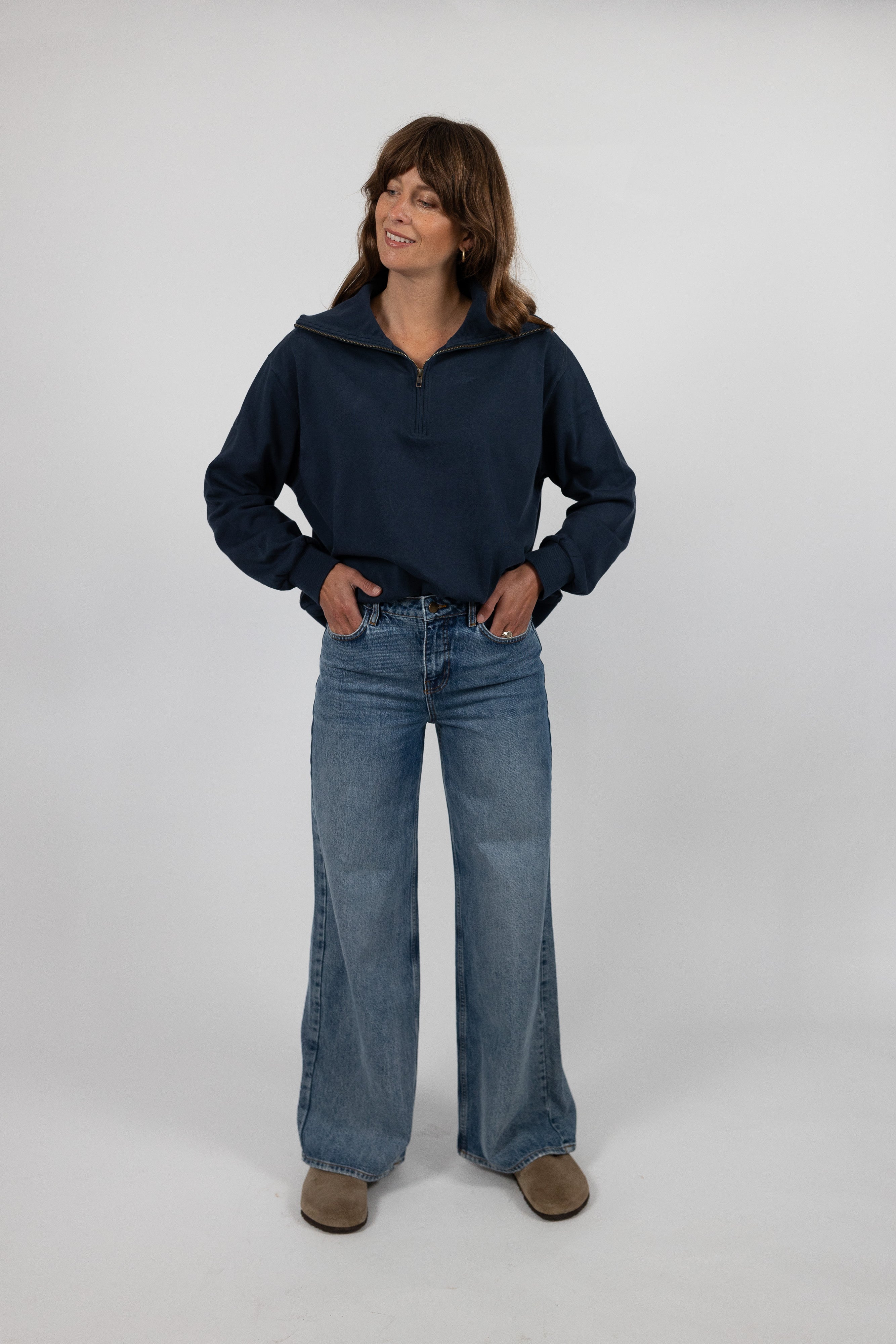 Jen Organic Cotton Navy Half Zip Sweatshirt