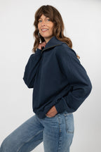 Jen Organic Cotton Navy Half Zip Sweatshirt