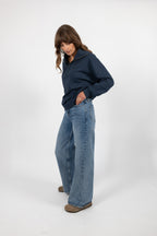 Jen Organic Cotton Navy Half Zip Sweatshirt