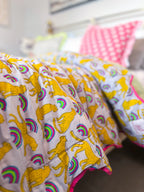HANDMADE SCALLOP STANDARD QUILT | NEON RAINBOW LEOPARD