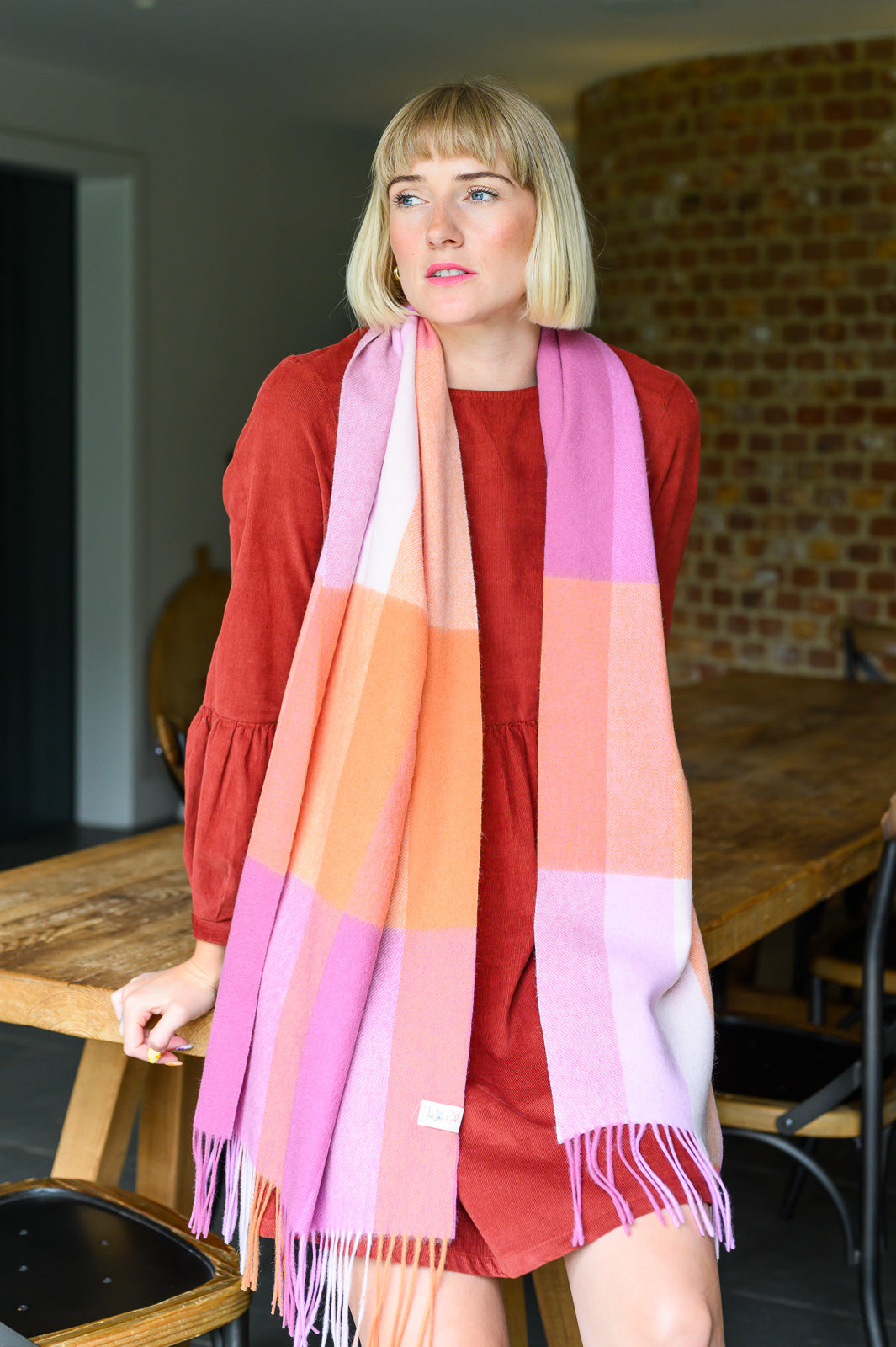 Pink Crush Check Lambswool Scarf