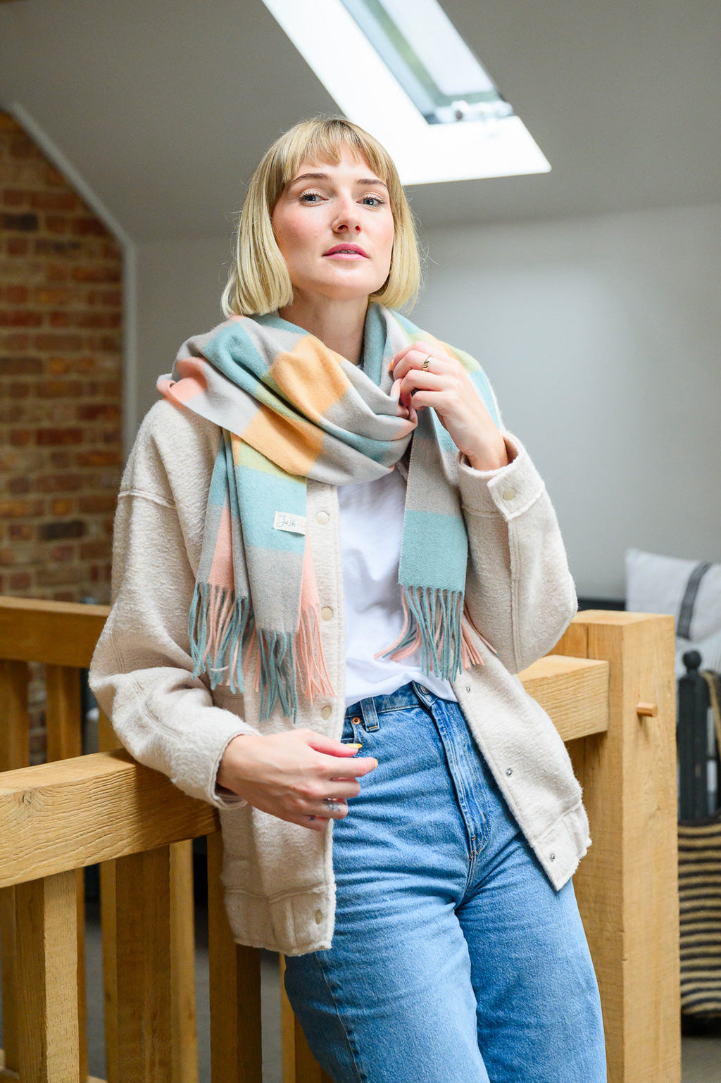 Mint Gingham Lambswool Scarf