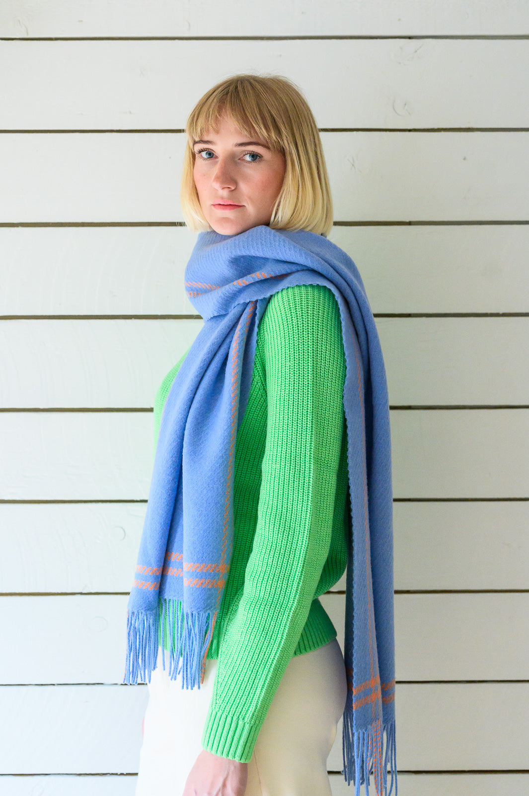 Grape Border Houndstooth Lambswool Scarf