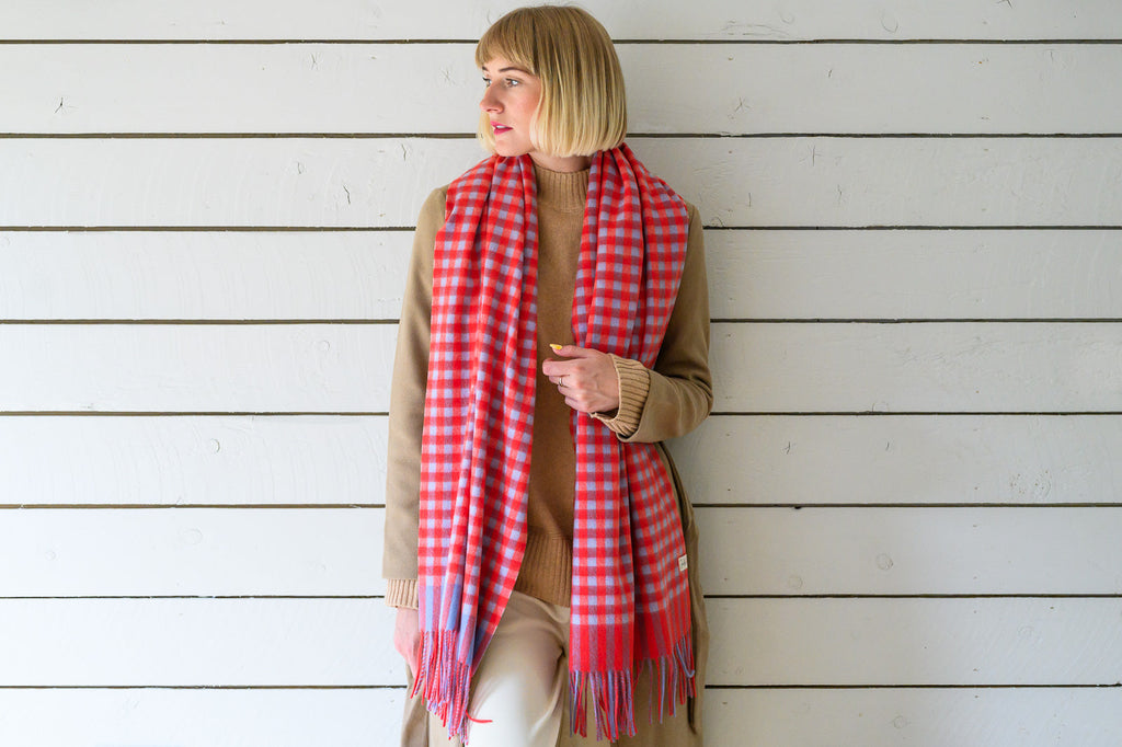 Red Gingham Lambswool Scarf