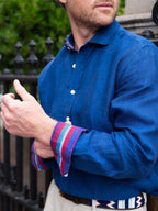 Royal Blue Linen Shirt - Cutaway Collar