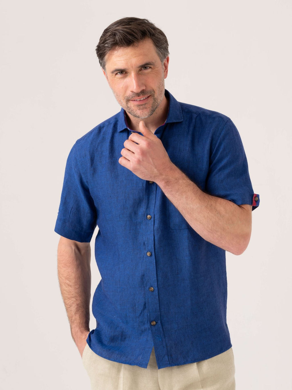 Royal Blue Short-Sleeved Linen Shirt
