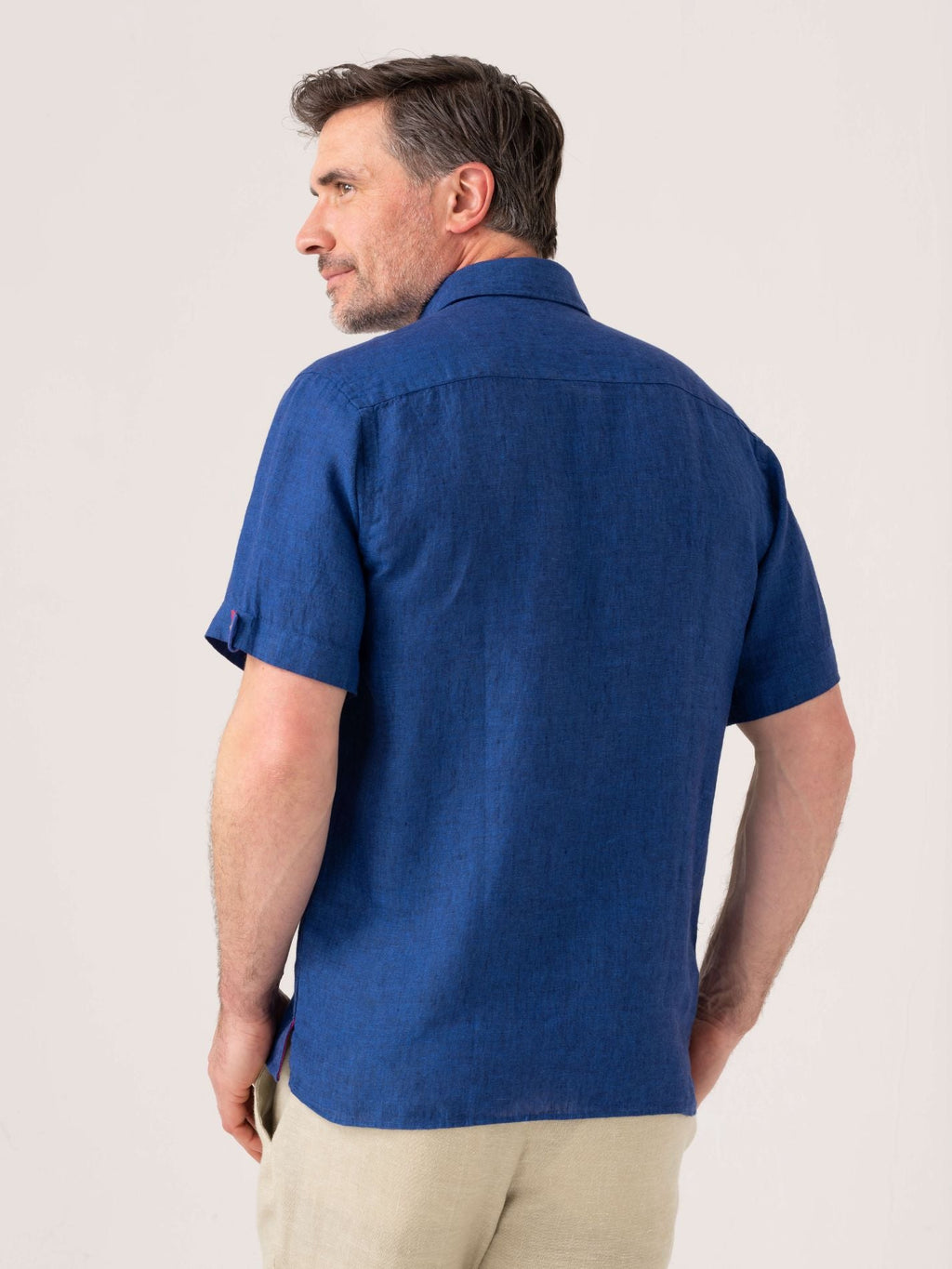 Royal Blue Short-Sleeved Linen Shirt