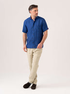 Royal Blue Short-Sleeved Linen Shirt