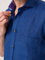 Royal Blue Short-Sleeved Linen Shirt