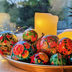 Hand Painted Kashmiri Paper Mache Baubles 40mm, Fair Trade | Set of 4