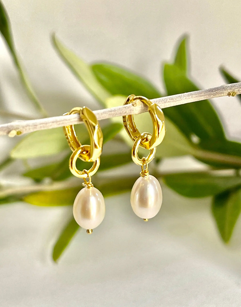 Kitty Gold Pearl Charm Huggie Earrings