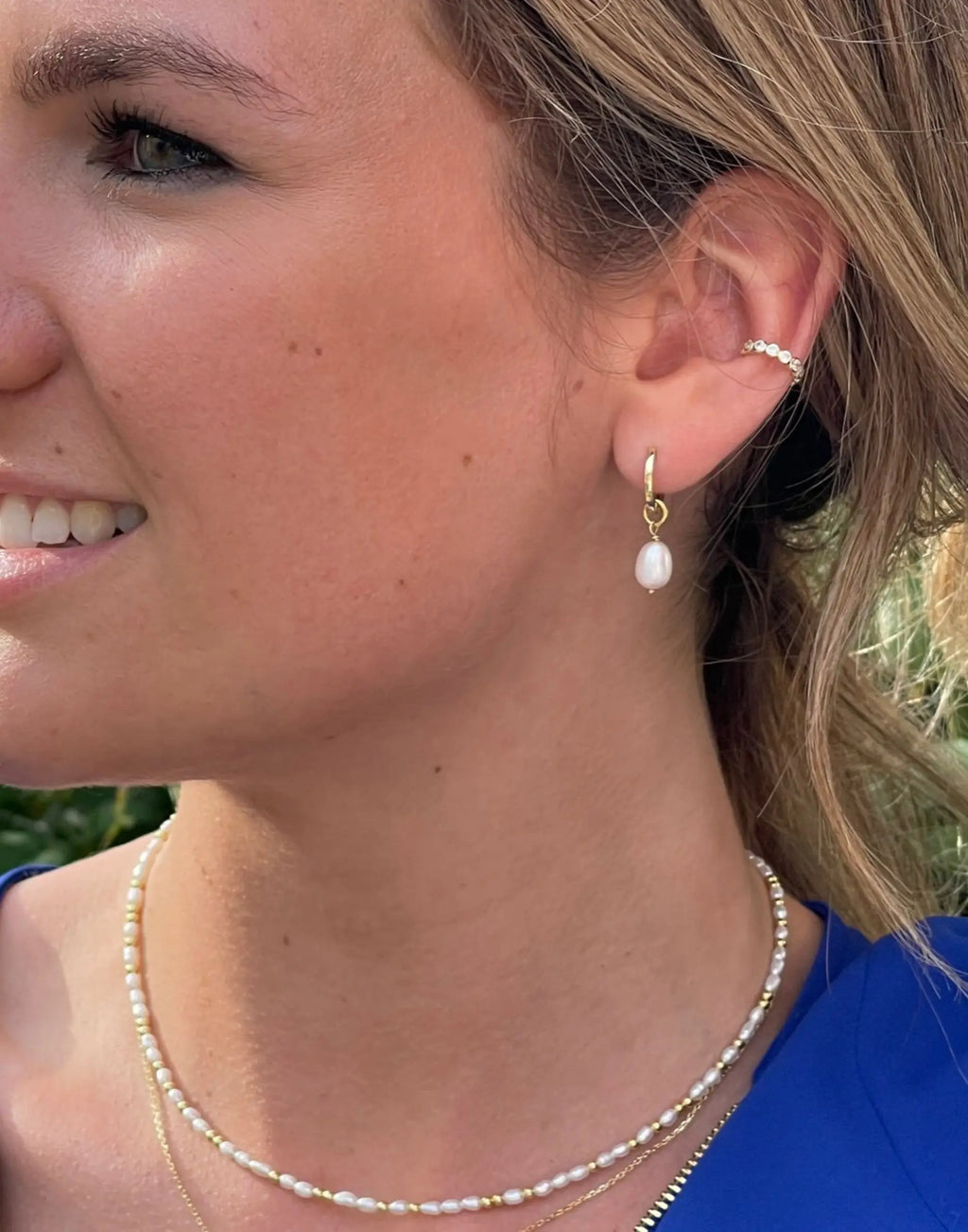 Kitty Gold Pearl Charm Huggie Earrings