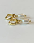 Kitty Gold Pearl Charm Huggie Earrings
