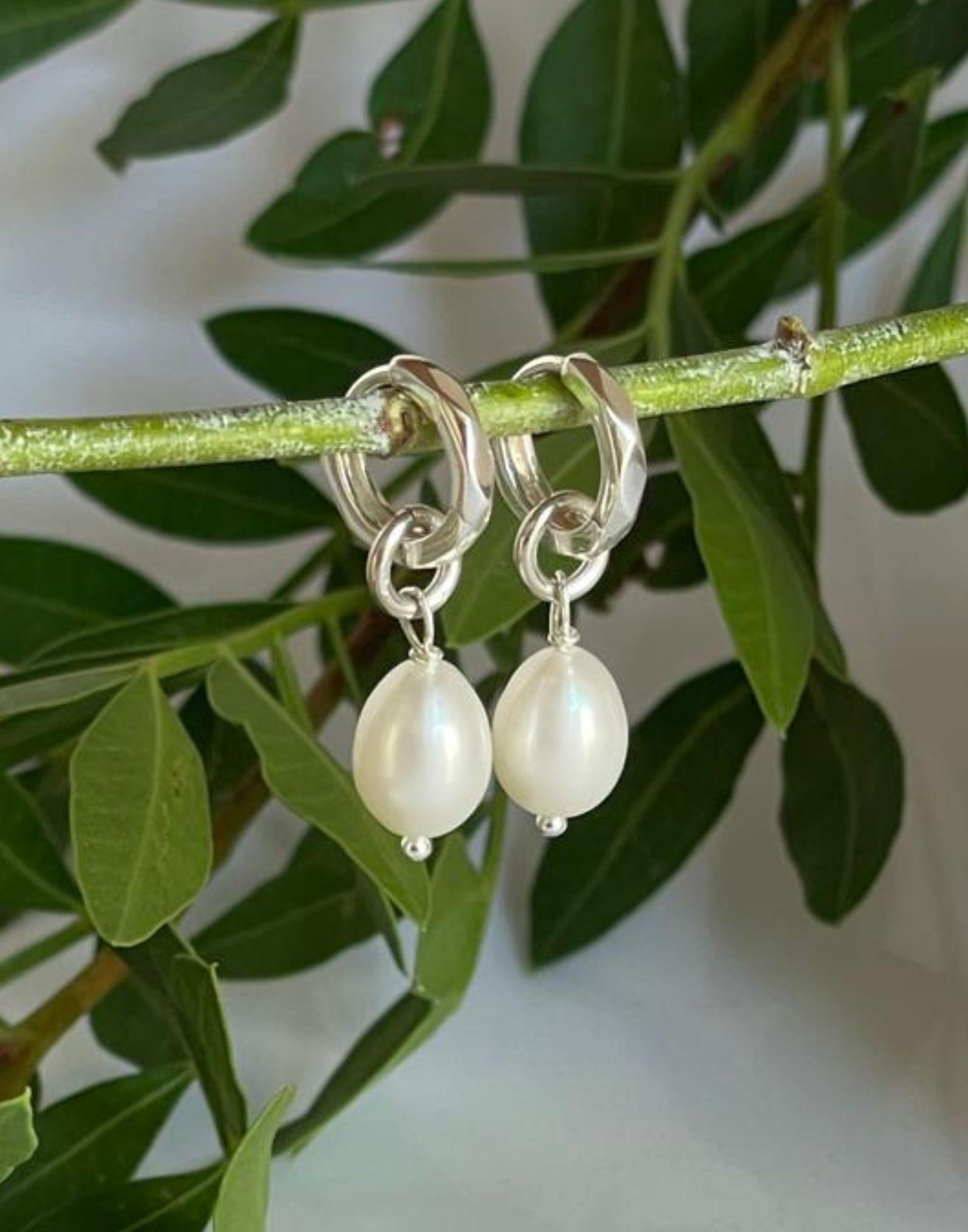 Kitty Silver Pearl Charm Huggie Earrings