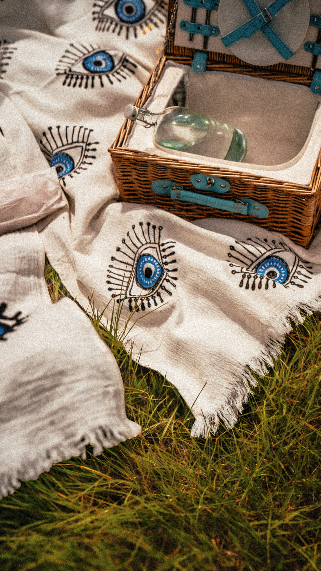 White with Blue Eye Organic Cotton Peshtemal Towel