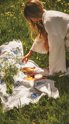 White with Blue Eye Organic Cotton Peshtemal Towel