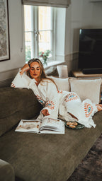 Long Cotton Robe: White with Orange & Blue Eye