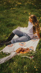 White with Orange & Blue Eye Organic Cotton Peshtemal Towel