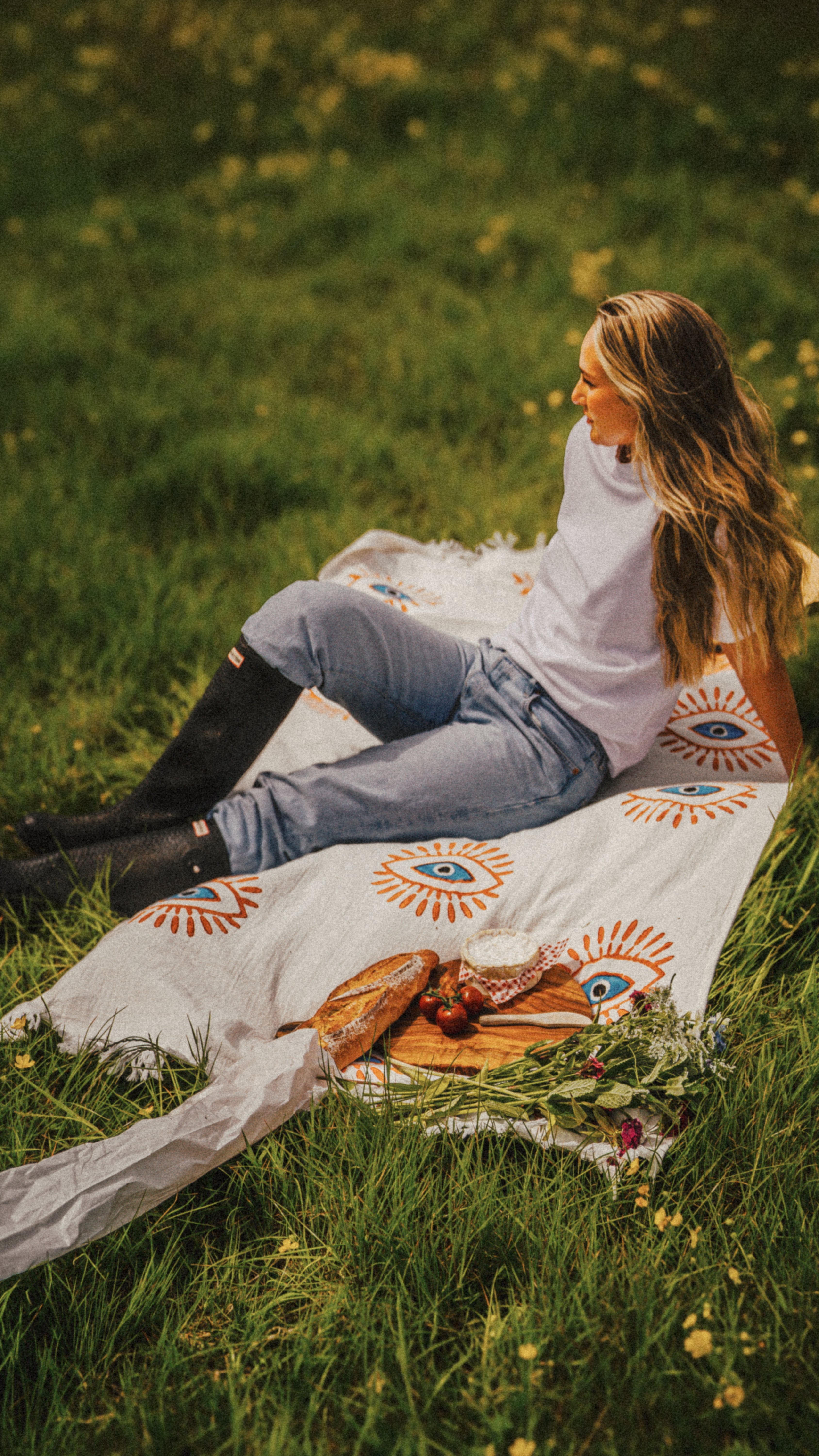 White with Orange & Blue Eye Organic Cotton Peshtemal Towel