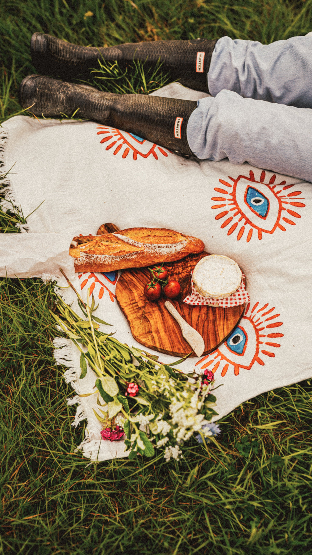 White with Orange & Blue Eye Organic Cotton Peshtemal Towel