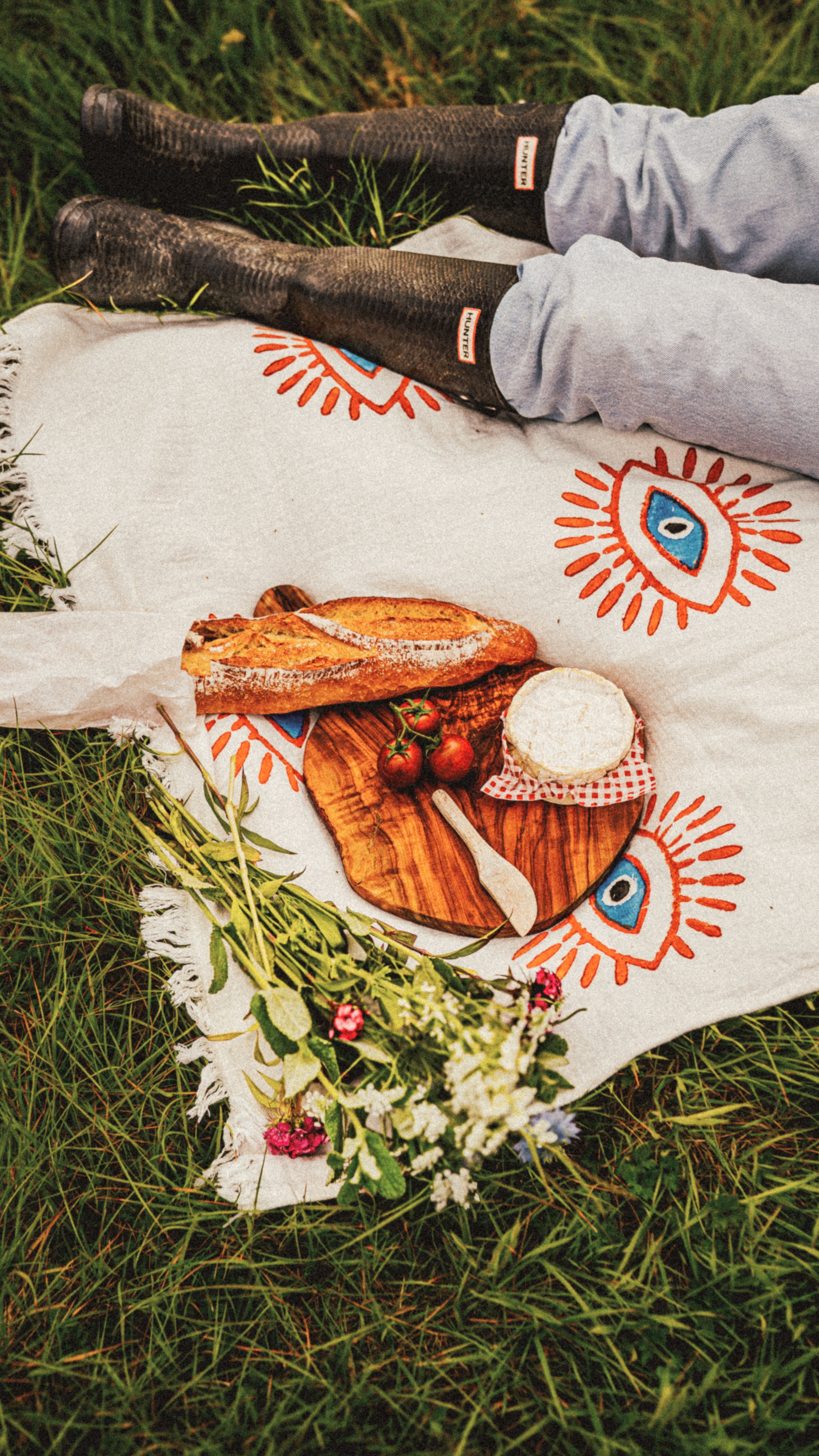 White with Orange & Blue Eye Organic Cotton Peshtemal Towel