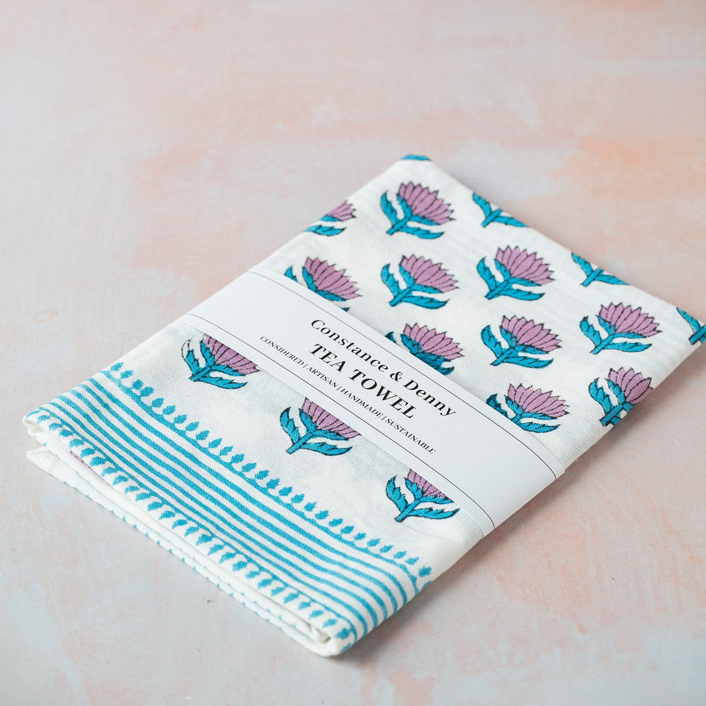 LOTUS FLOWER GREEN tea towel