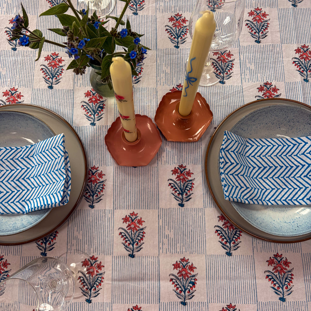 NEW LUNA SWEDISH BLUE hand block printed tablecloth