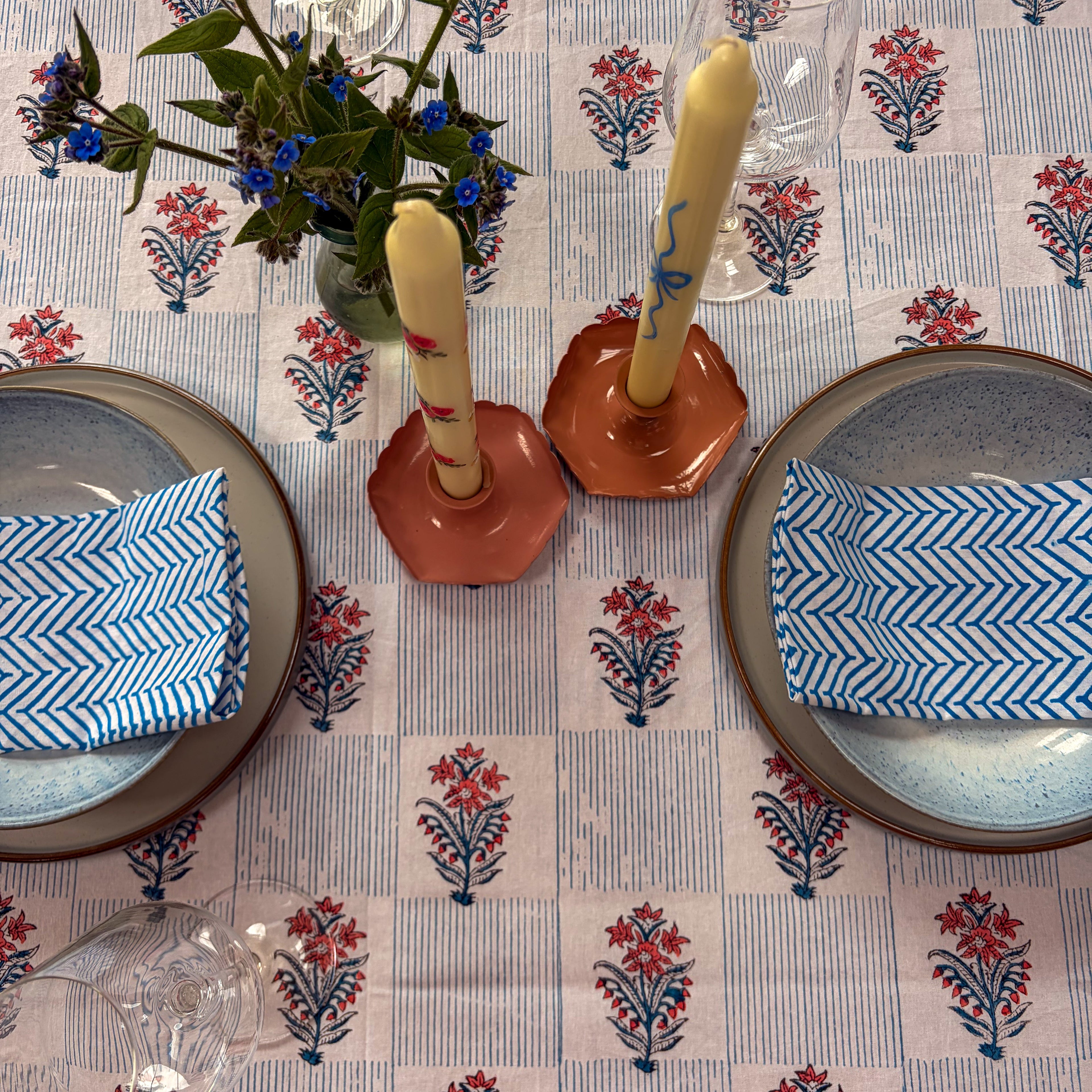 NEW LUNA SWEDISH BLUE hand block printed tablecloth