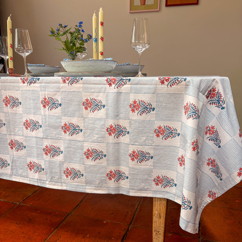 NEW LUNA SWEDISH BLUE hand block printed tablecloth
