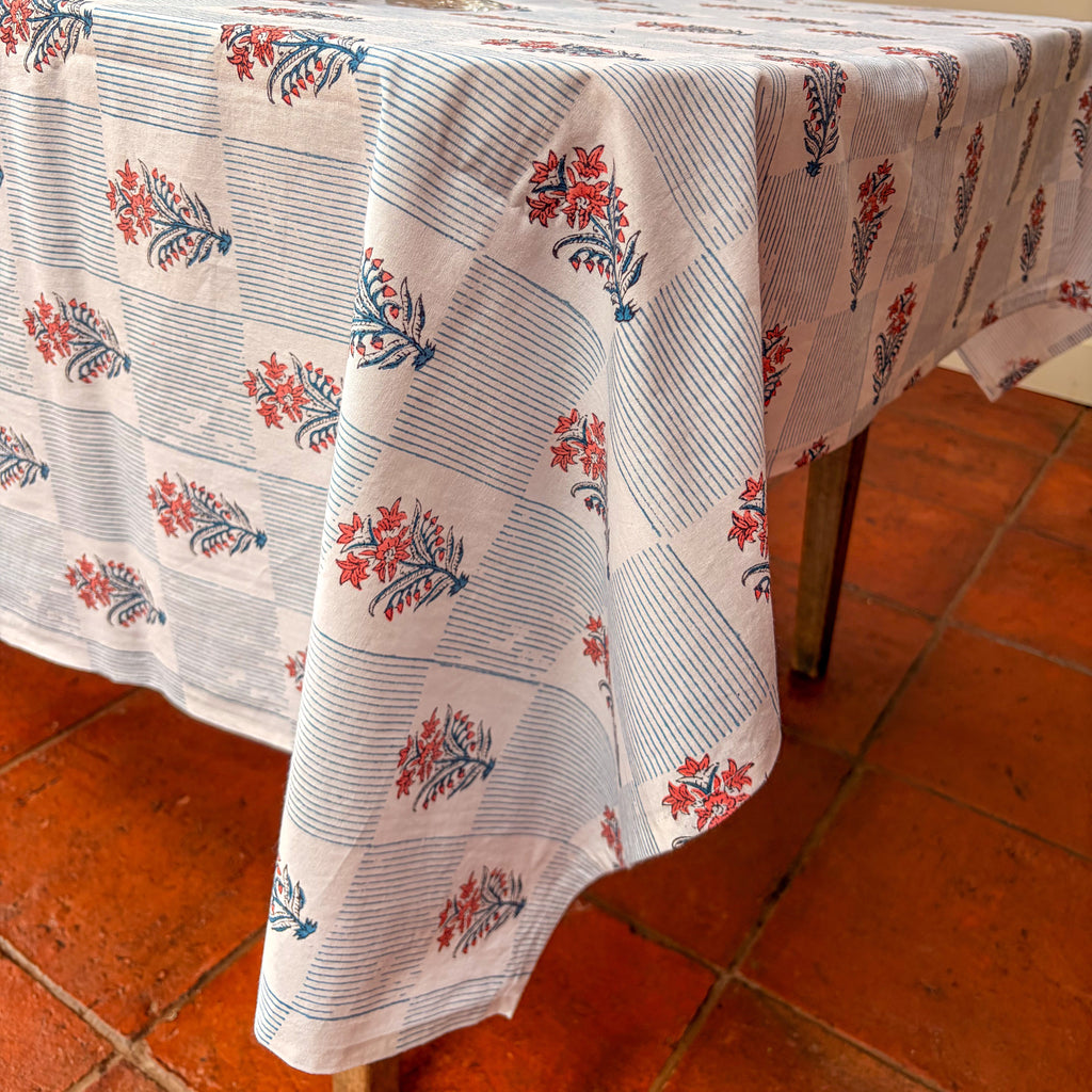 NEW LUNA SWEDISH BLUE hand block printed tablecloth