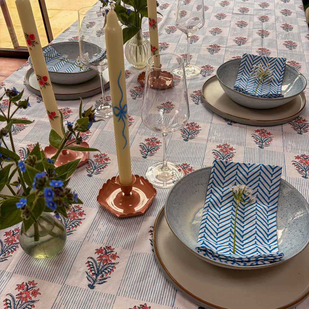 NEW LUNA SWEDISH BLUE hand block printed tablecloth