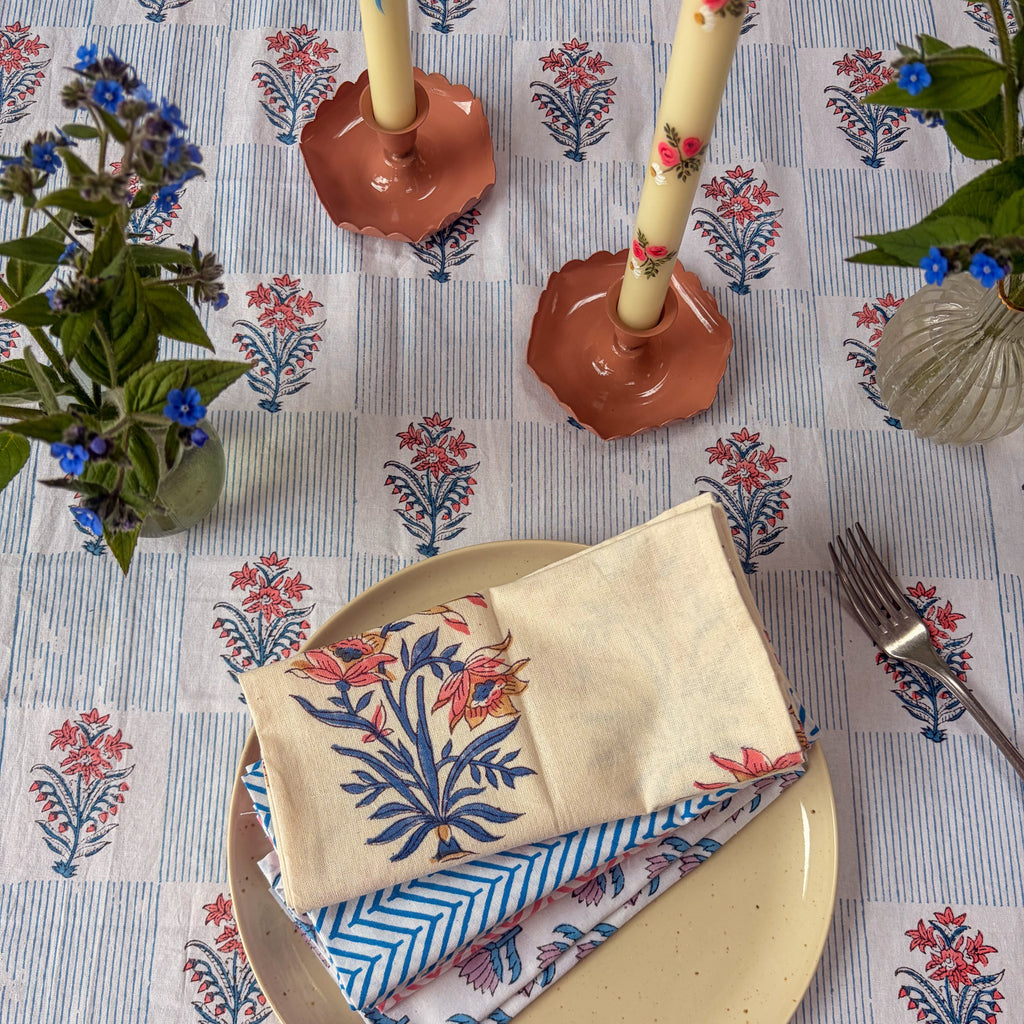 NEW LUNA SWEDISH BLUE hand block printed tablecloth