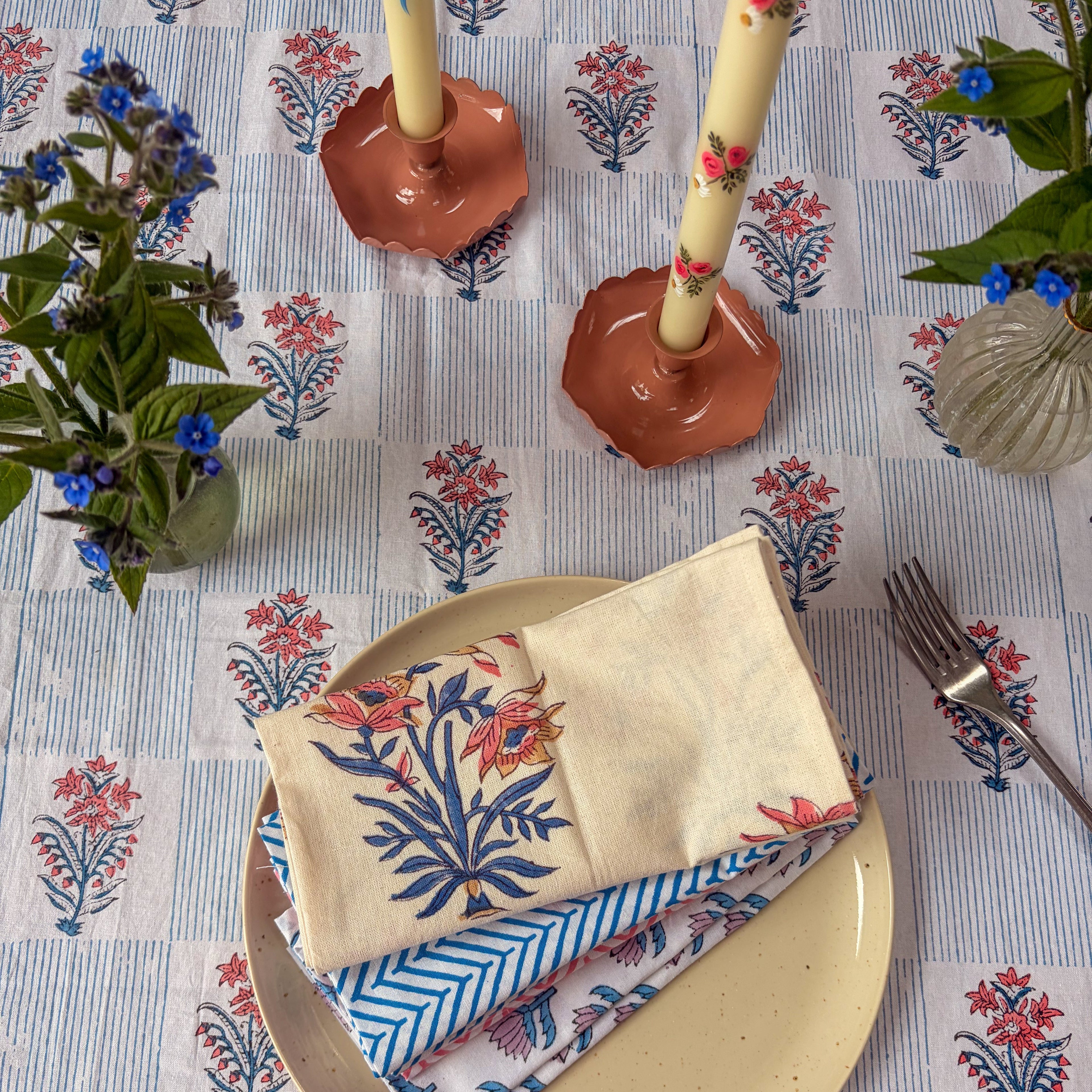 NEW LUNA SWEDISH BLUE hand block printed tablecloth