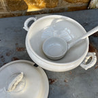 Antique Boch Freres La Louviere White Ceramic Soupiere / Tureen with Ladle