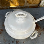 Antique Boch Freres La Louviere White Ceramic Soupiere / Tureen with Ladle