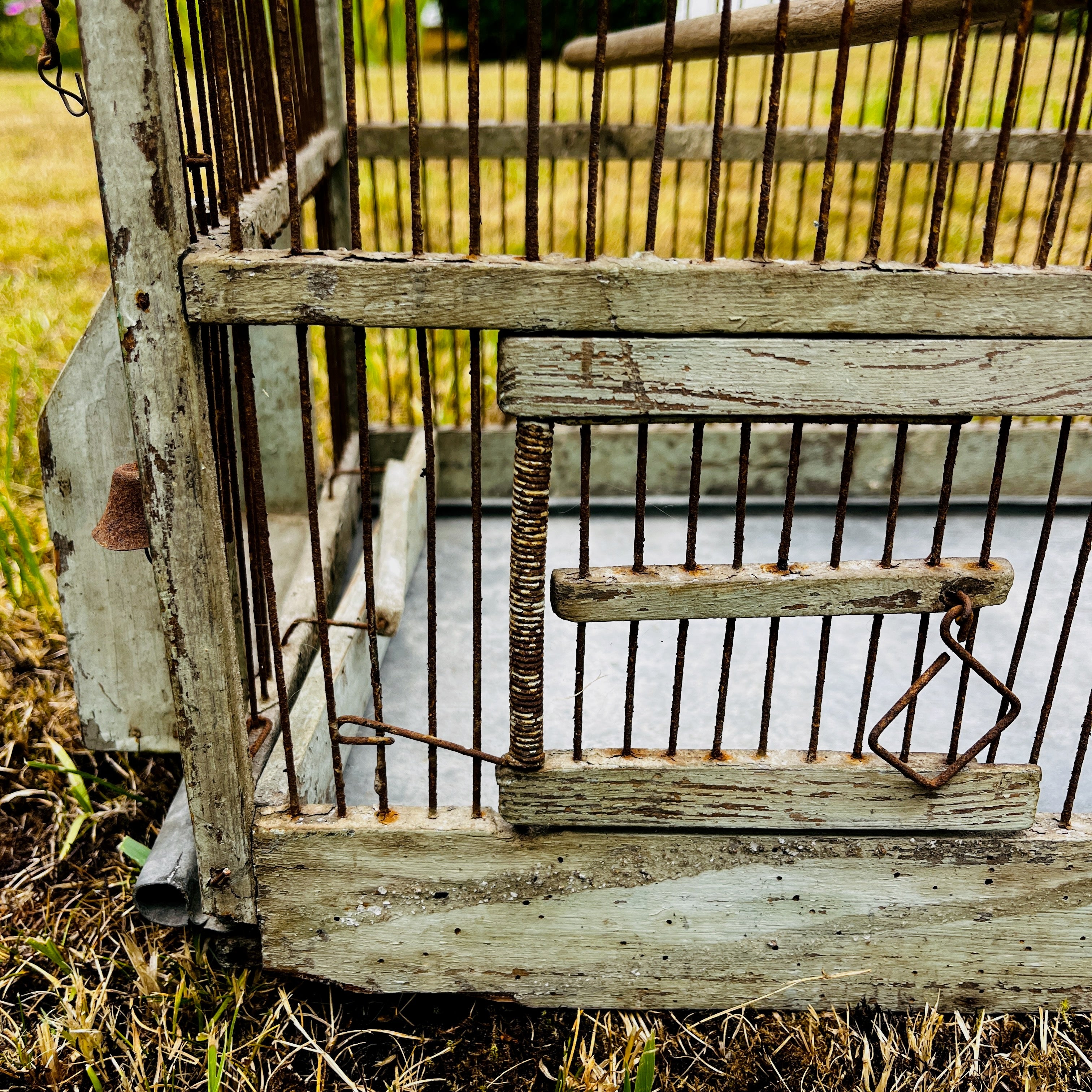 Large Vintage Metal & Wood Arched-Top Birdcage