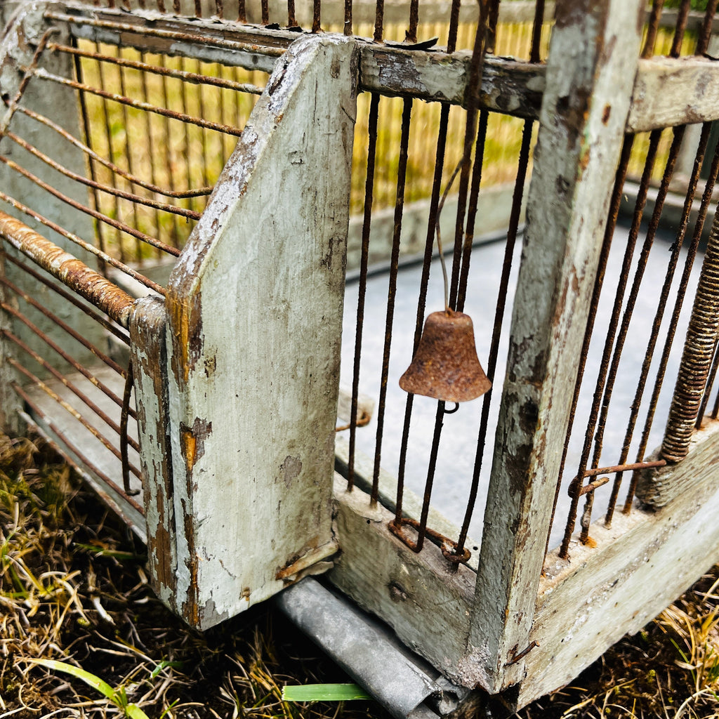 Large Vintage Metal & Wood Arched-Top Birdcage